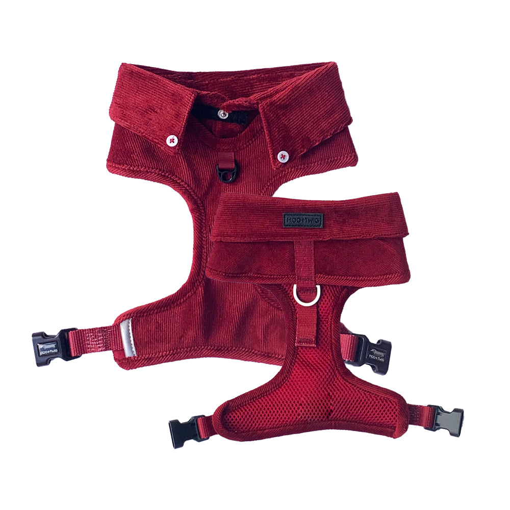 Dog Harness Australia Made From Corduroy with Bow Tie Ruby Red