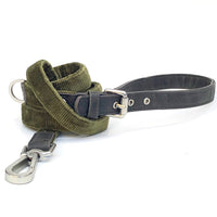 Corduroy & Vegan Leather Dog Leash - Olive Green
