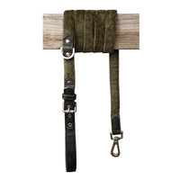 Corduroy & Vegan Leather Dog Leash - Olive Green
