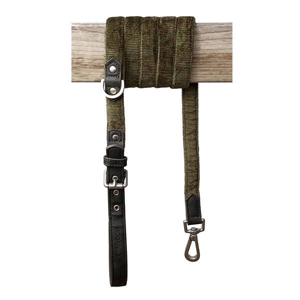 Corduroy & Vegan Leather Dog Leash - Olive Green
