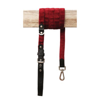 Corduroy & Vegan Leather Dog Leash - Ruby Red
