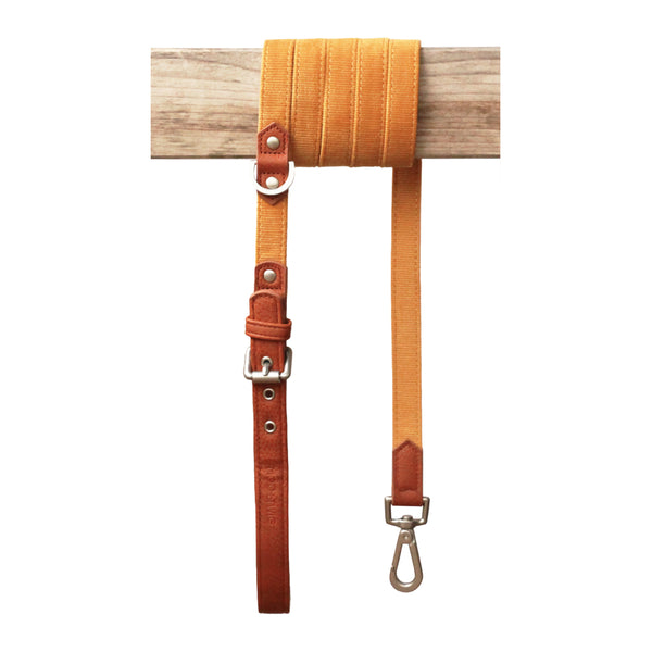 Corduroy & Vegan Leather Dog Leash - Mustard Yellow