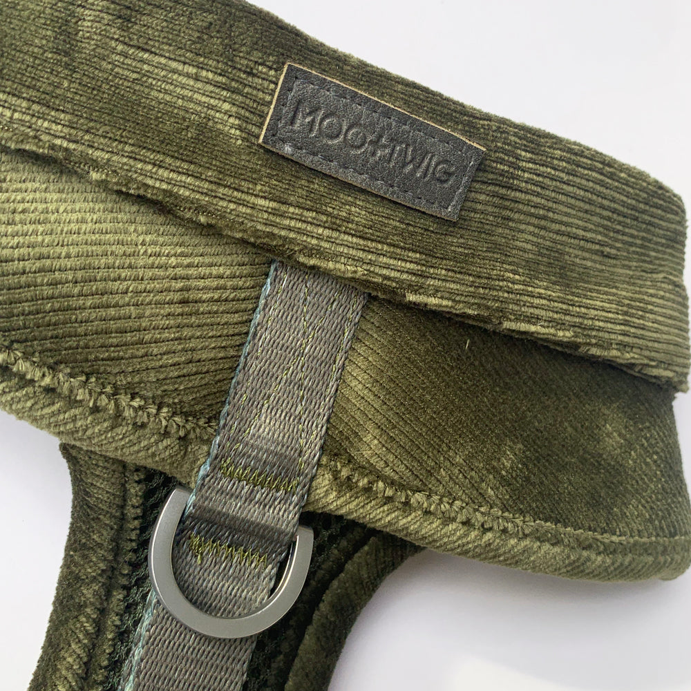 Dog Harness Australia Made From Corduroy with Bow Tie Olive Green