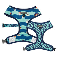 Reversible Blue Boy Dog Harness with Shark Dog Print Featuring Dachshunds, Frenchies, Cavoodles, Corgis, Shiba Inus and more designed in Australia